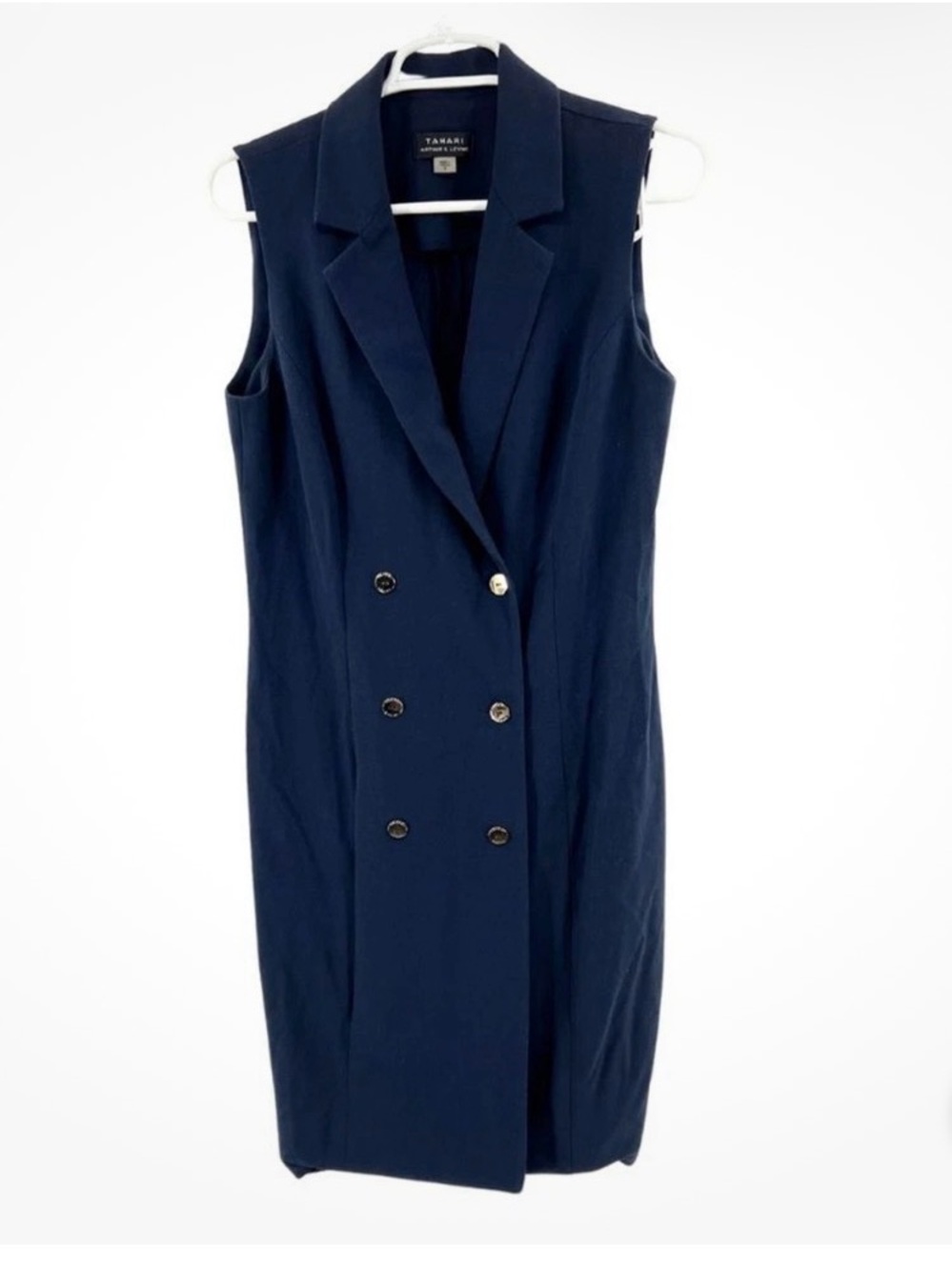 Tahari Navy Double-Breasted Sleeveless Blazer Dress